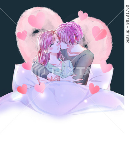 ベッドでいちゃいちゃする男女 パジャマ ハート ベッドでいちゃいちゃする男女 パジャマ ハート 98531760