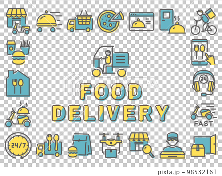 Food delivery colorful line icon set Food delivery colorful line icon set 98532161
