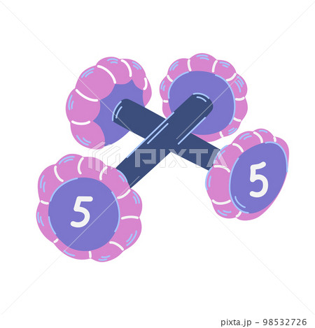 Dumbbells. Sports equipment. Pink dumbbells for fitness, sports and health. Hand Drawn Cartoon Vector illustration isolated on the white background. 98532726