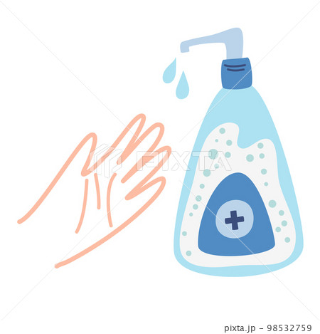 Wash your hands, sanitize. Disinfection concept. Hands using a hand sanitizer gel dispenser. The concept of protection against COVID-19 or coronavirus. wash your hands. Vector illustration 98532759