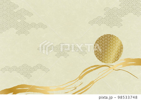 伝統の和紙に金の筆ラインと和柄デザインの写真素材 [98533748] - PIXTA