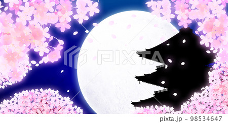 夜桜　桜まつり　五重塔　背景素材 98534647