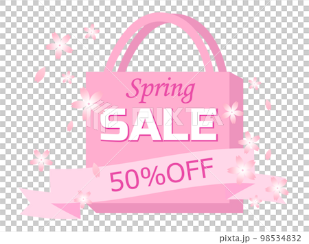 Spring sale 50% off, illustration of cherry blossoms and shopping bag Spring sale 50% off, illustration of cherry blossoms and shopping bag 98534832