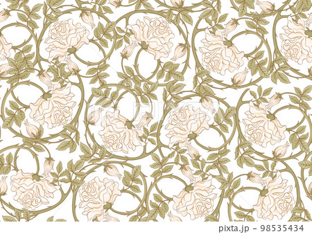 Decorative flowers and leaves in art nouveau style, 98535434