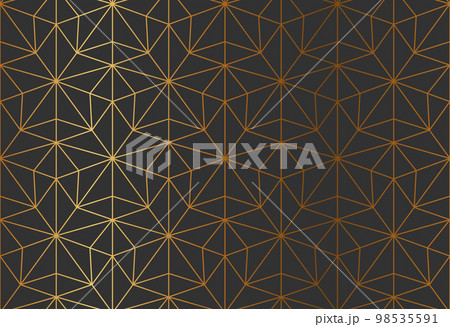 Golden star thin line geometric seamless patern, elegant abstract wrapping paper design. Starry shape lace luxury fabric pattern design. Gold Christmas style holiday dark triangle background Golden star thin line geometric seamless patern, elegant abstract wrapping paper design. Starry shape lace luxury fabric pattern design. Gold Christmas style holiday dark triangle background 98535591