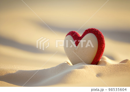 Heart.on sand at summer beach background with blue sky. 98535604