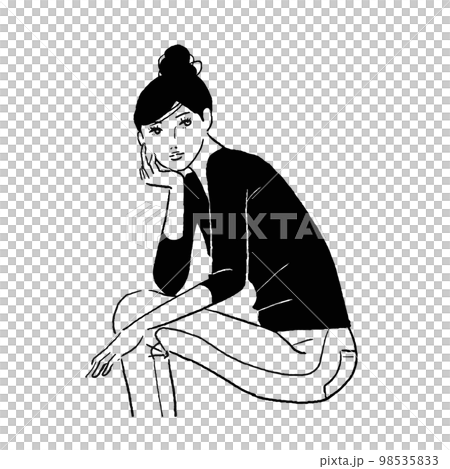 A line drawing of a woman who thinks about her elbow 98535833