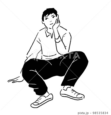 肘をついて考える男性の線画 98535834