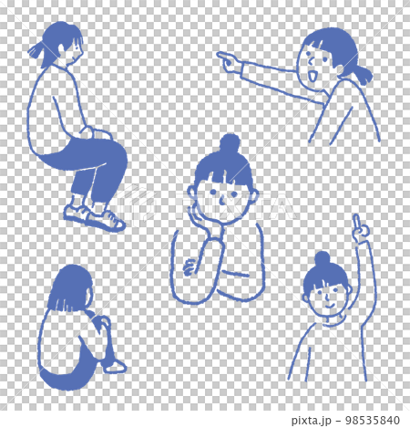 女性　ポーズ　考える　説明する　座る　線画 98535840