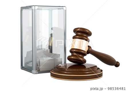 Wooden gavel with ballot box. 3D rendering 98536481