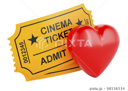 Cinema tickets with red heart, 3D rendering Cinema tickets with red heart, 3D rendering 98536534