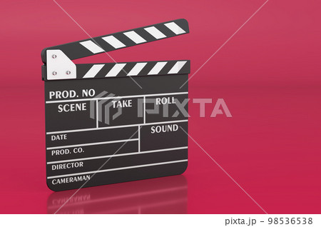 Clapperboard in trending viva magenta colors, 3D rendering 98536538