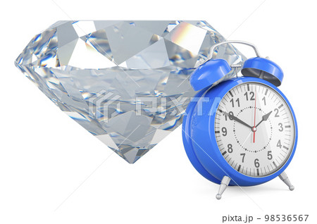 Diamond with alarm clock, 3d rendering Diamond with alarm clock, 3d rendering 98536567