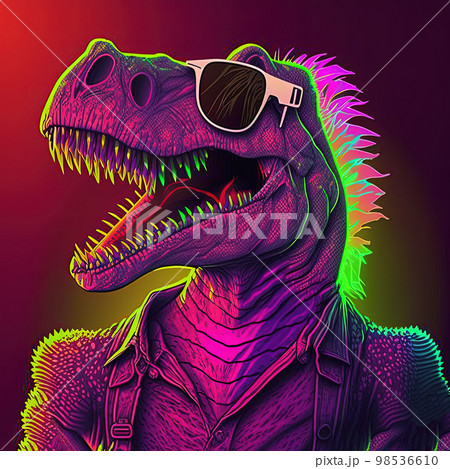 Cool party Tyrannosaurus rex in sunglasses,...のイラスト素材