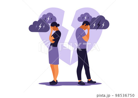 Concept of divorce, misunderstanding in family. Disagreement, relationship troubles. Man and woman in a quarrel. Conflicts between husband and wife. Vector. Flat 98536750