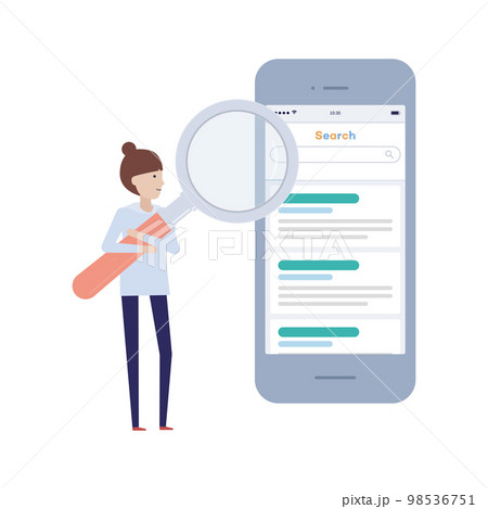 スマホで検索する若い女性のイラスト素材 98536751