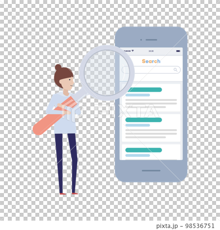 スマホで検索する若い女性のイラスト素材 98536751