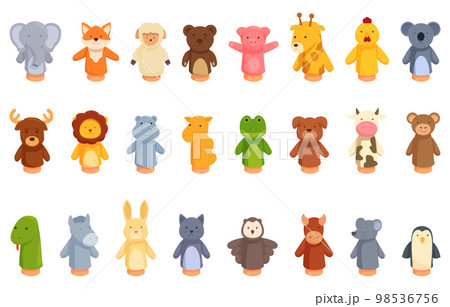 Hand puppet toys icons set cartoon vector. Animal finger. Sock child 98536756