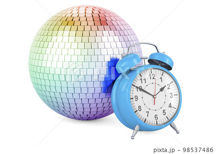 Disco ball mirror with alarm clock, 3D rendering 98537486