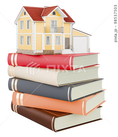 House with stack of books, 3D rendering 98537503