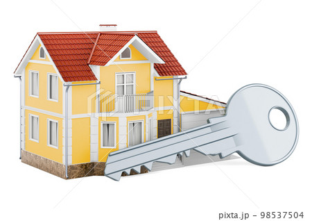 Key with house, 3D rendering 98537504