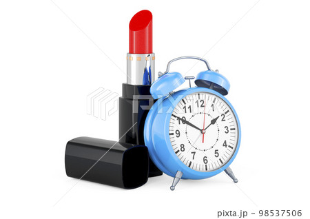 Lipstick with alarm clock, 3D rendering Lipstick with alarm clock, 3D rendering 98537506