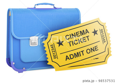 Schoolbag with cinema tickets, 3D rendering Schoolbag with cinema tickets, 3D rendering 98537531
