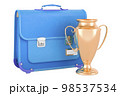 Schoolbag with gold trophy cup award. 3D rendering 98537534