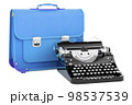 Schoolbag with typewriter, 3D rendering 98537539