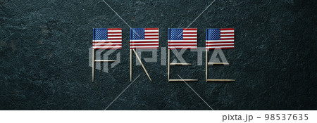 american flags forming the word free, web banner 98537635