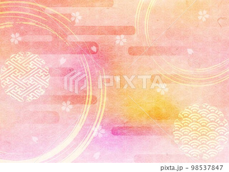 筆桜模様ピンク和紙背景-横1607 98537847