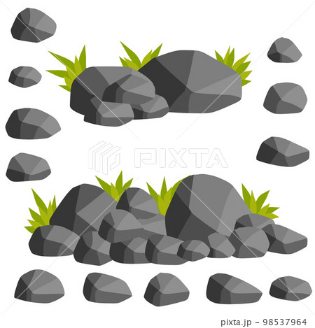 Element of mountain and forest. Set of Rocks with grass or moss for scenery view - cartoon illustration 98537964