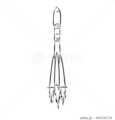 Hand drawn illustration of a geometric space shuttle. Design in dot art style with engraved elements. Sketch isolated on vintage background. Space rocket launch. Concept for start up, release etc. Hand drawn illustration of a geometric space shuttle. Design in dot art style with engraved elements. Sketch isolated on vintage background. Space rocket launch. Concept for start up, release etc. 98538176