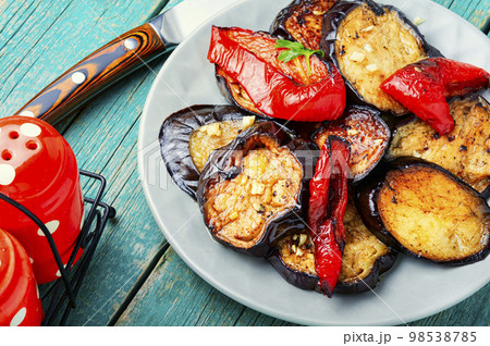 Grilled vegetables on a plate. Grilled vegetables on a plate. 98538785