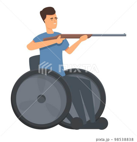 Disable wheelchair shooting icon cartoon vector. Sport exercise. Person disabled 98538838