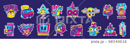 Retro rave stickers, comic patchesのイラスト素材 [98540016] - PIXTA