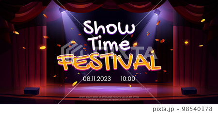 Show time festival banner with theater stage 98540178