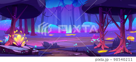 Magic forest landscape at night 98540211