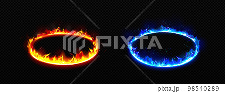 Round frames with fire. Burning rings with flame Round frames with fire. Burning rings with flame 98540289