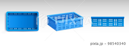 Set of blue plastic crates isolated on white 98540340