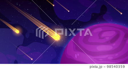 Burning asteroids flying in outer space 98540359