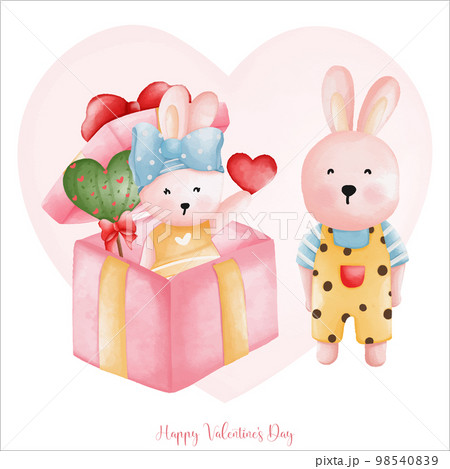 Rabbit in love, Rabbit couple, Watercolor Rabbit Valentine day, Easter Bunny 98540839
