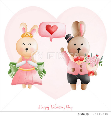 Rabbit in love, married of Rabbit couple, Watercolor Rabbit Valentine day, Easter Bunny Rabbit in love, married of Rabbit couple, Watercolor Rabbit Valentine day, Easter Bunny 98540840