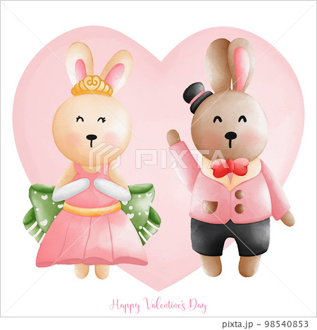 Rabbit in love, married of Rabbit couple, Watercolor Rabbit Valentine day, Easter Bunny 98540853