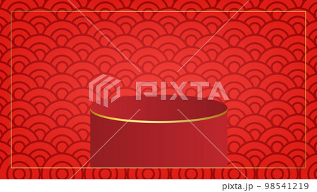 Podium on red background and golden border with space. Lunar new year concept, Chinese new year background. vector. 98541219