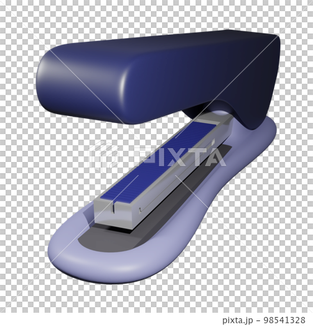 3D rendering of isometric plastic stationery stapler, paper sheet stapler. Realistic PNG illustration isolated on transparent background 98541328