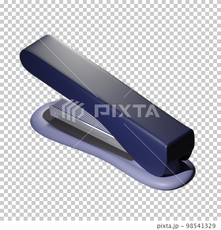 3D rendering of plastic stationery stapler, paper sheet stapler back view. Realistic PNG illustration isolated on transparent background 98541329