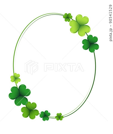 St. Patrick's Day, elegant oval frame with shamrock leaves isolated on white background. Postcard, banner, vector 98541529