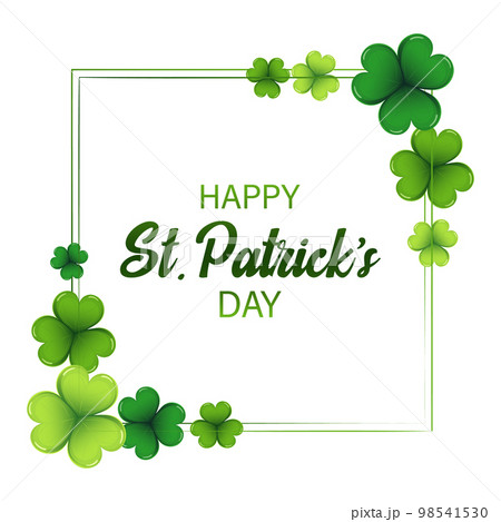 St. Patrick's Day, elegant frame with shamrock leaves and congratulatory text. Postcard, banner, vector 98541530