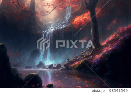 Fantasy autumn forest scene AI Generative	 98541549